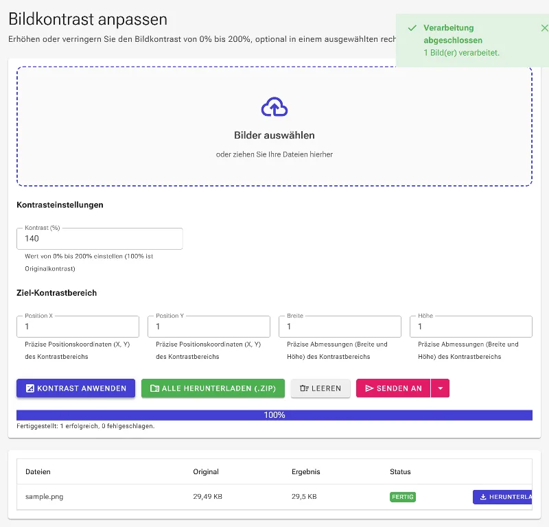 Kontrast anwenden und Bild herunterladen