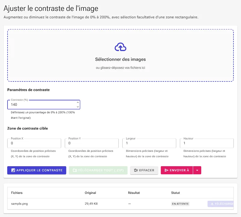 Réglez le pourcentage de contraste