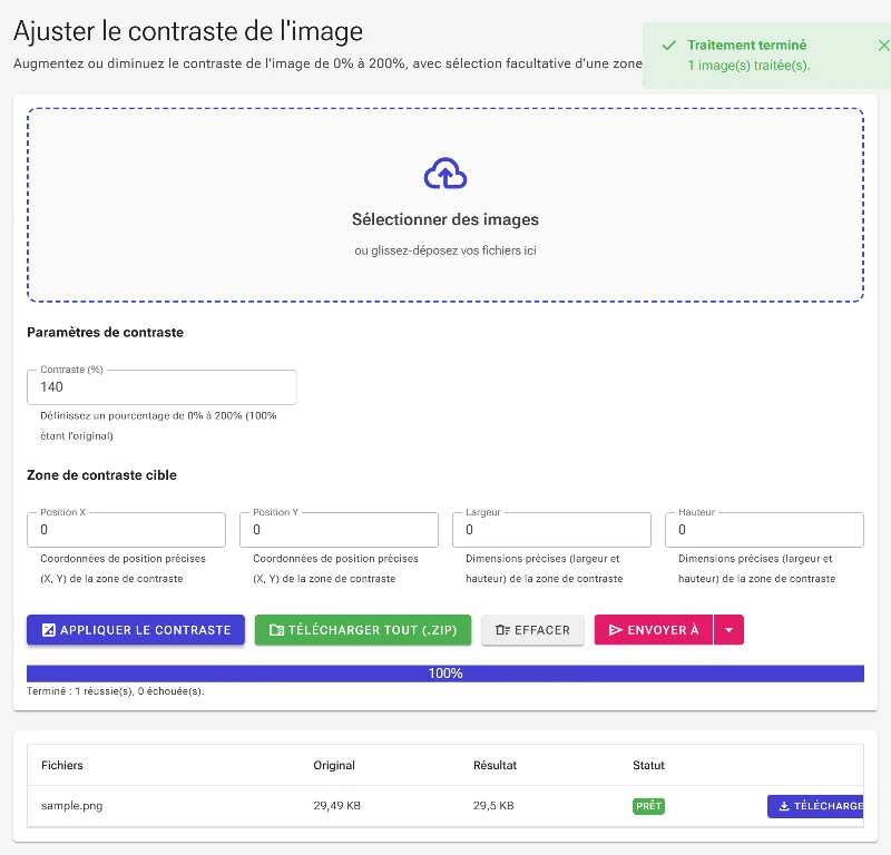 Appliquez le contraste et téléchargez votre image