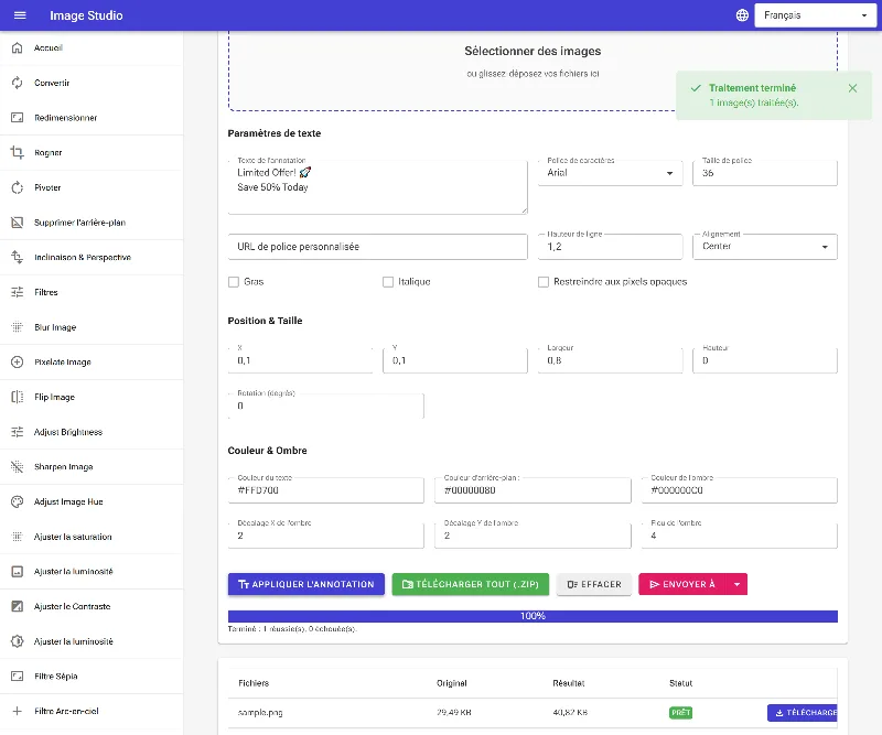 Appliquez les annotations et téléchargez
