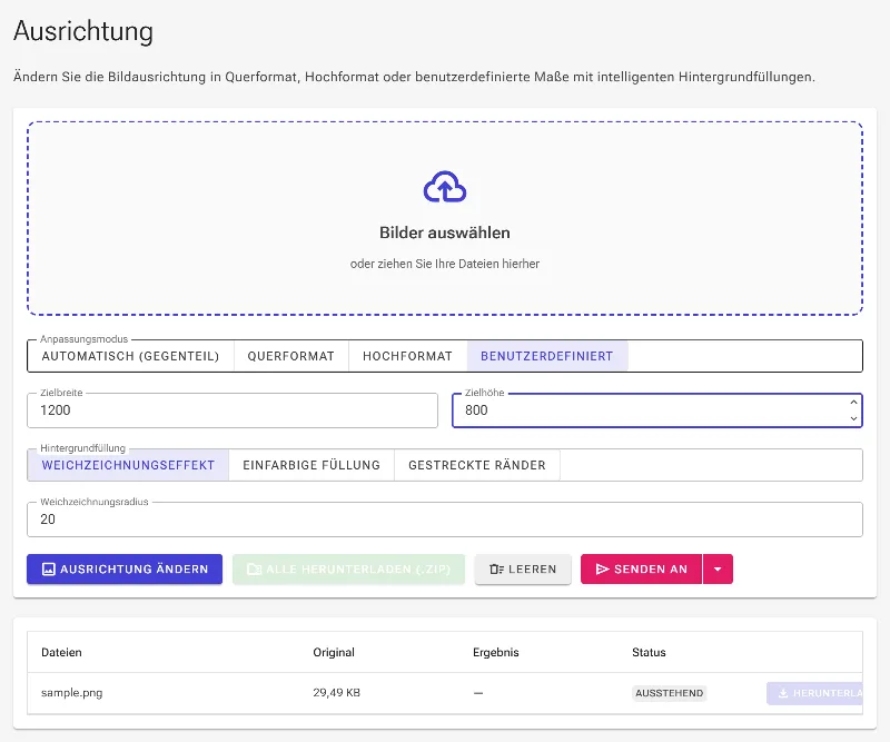 Wähle die gewünschte Ausrichtung