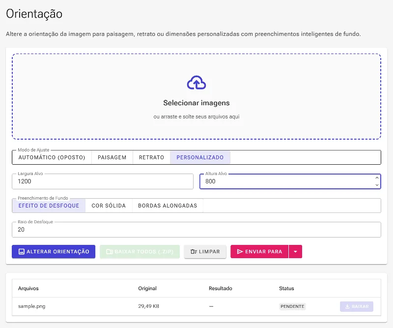 Escolha a orientação pretendida