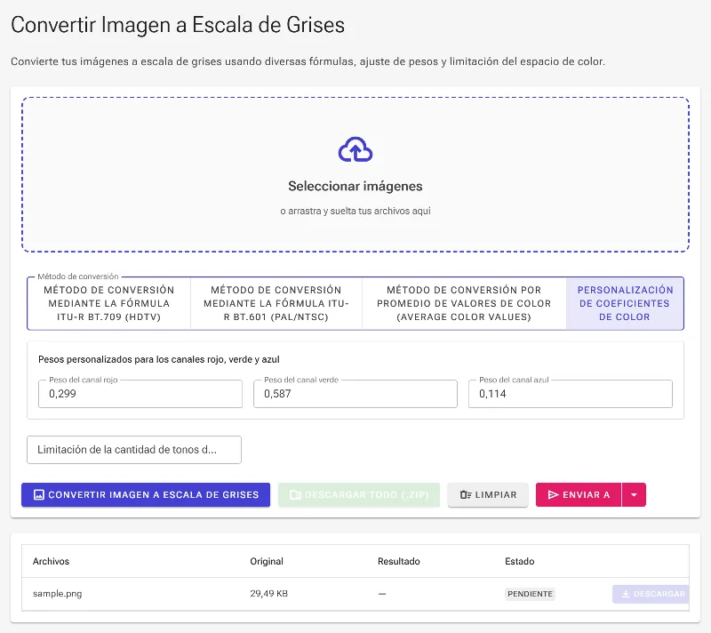 Selecciona un método de conversión a escala de grises