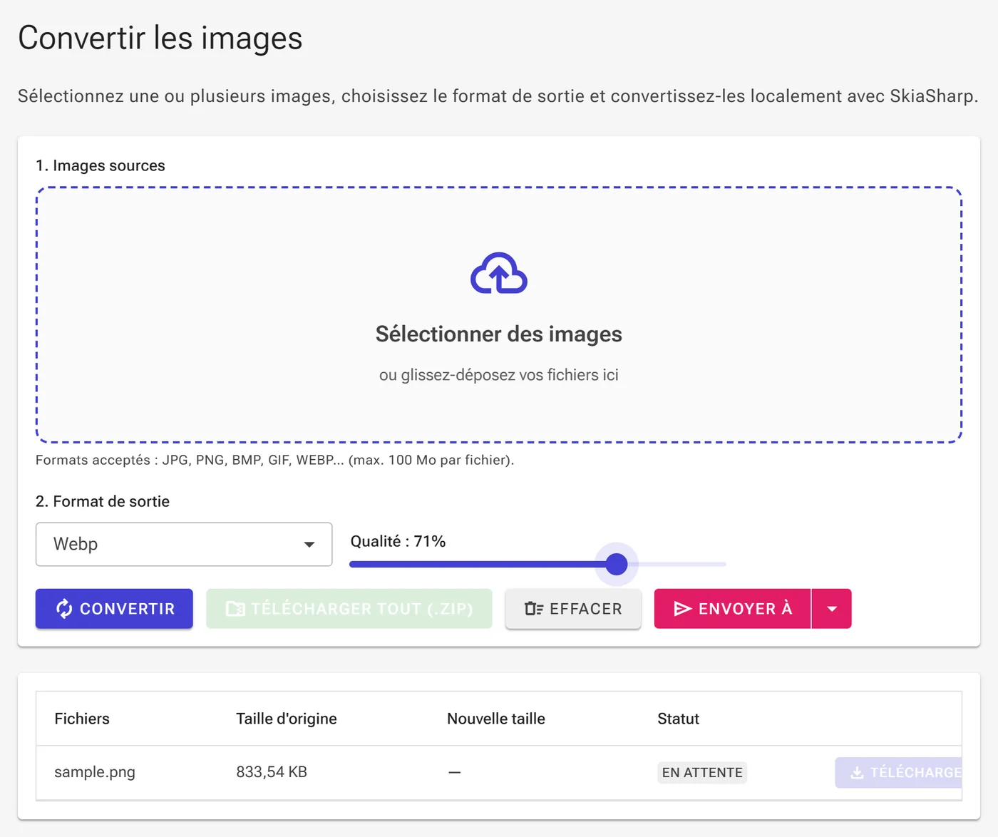 Ajuster la qualité WebP