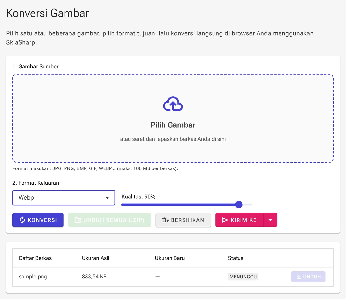 Pilih format WebP