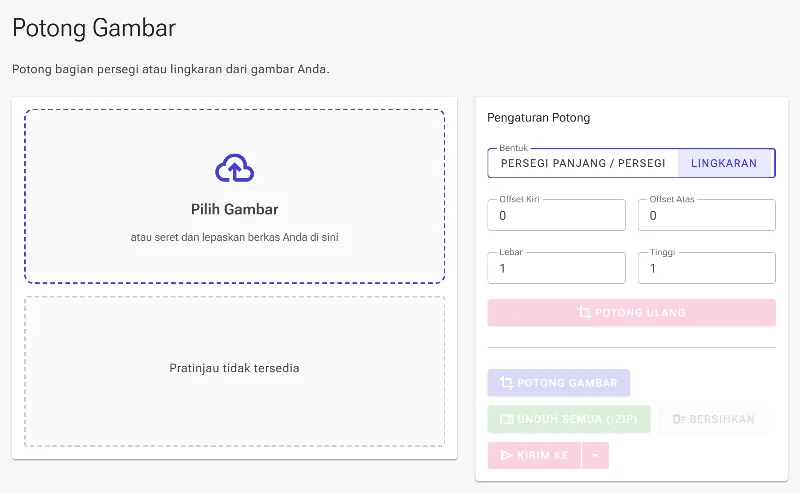 Pilih bentuk potong Persegi Panjang atau Lingkaran
