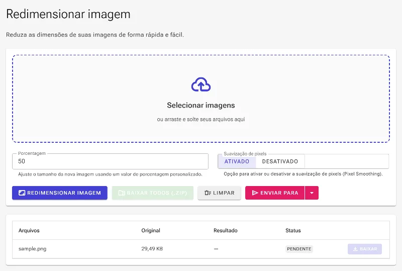 Envie suas imagens de origem