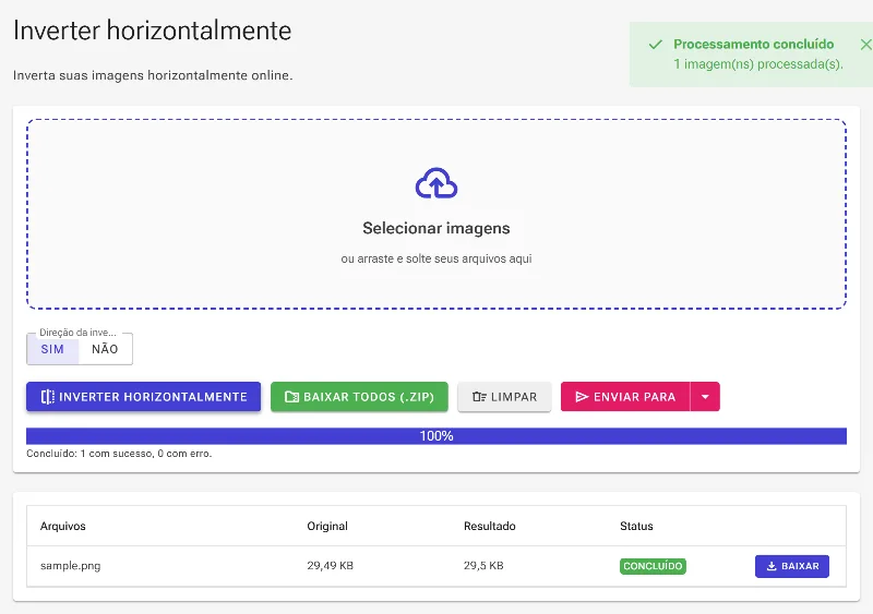 Execute a inversão horizontal