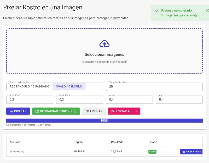 Aplica la pixelación y descarga