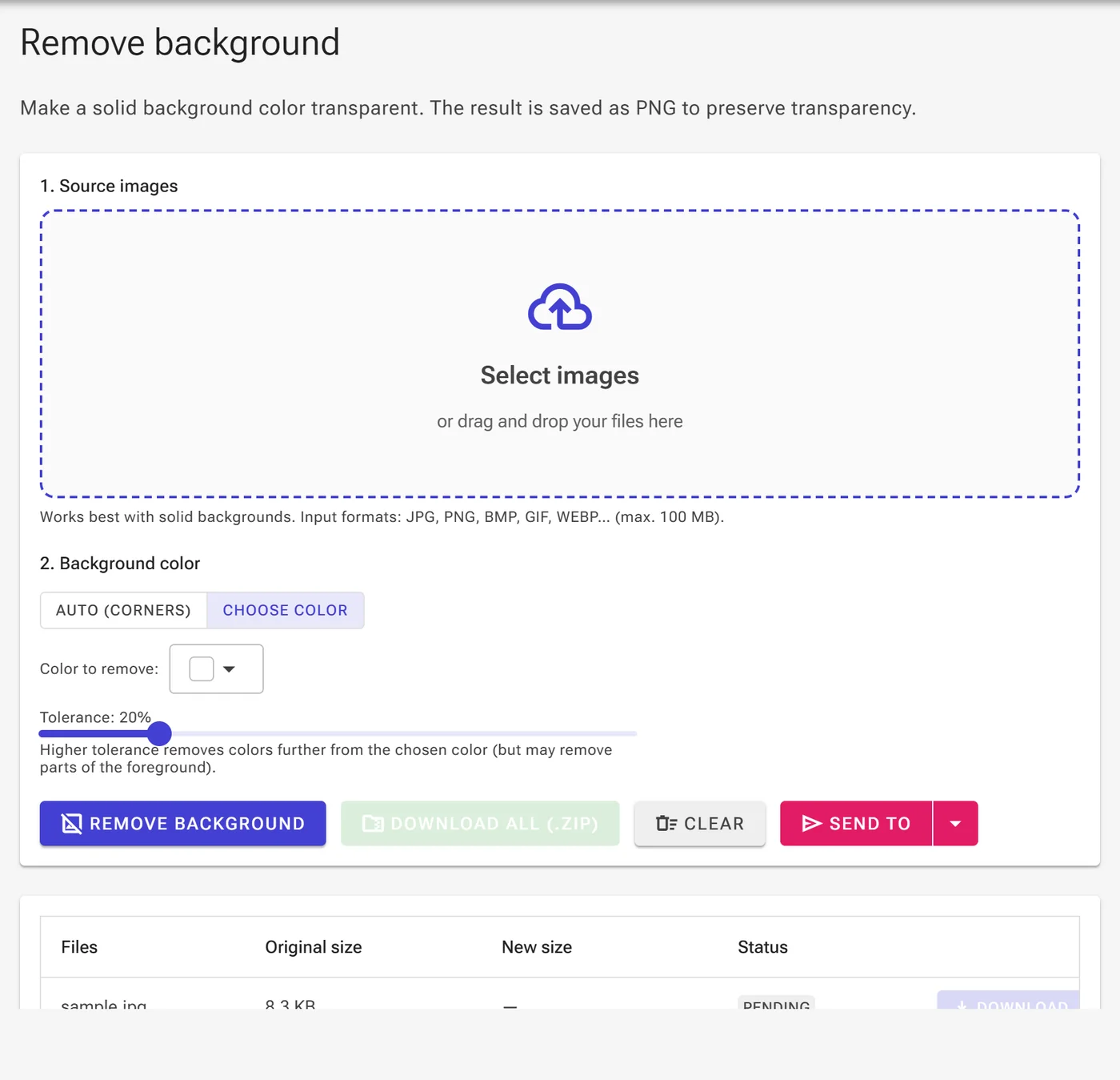 Choose color mode with a color picker for the background to remove