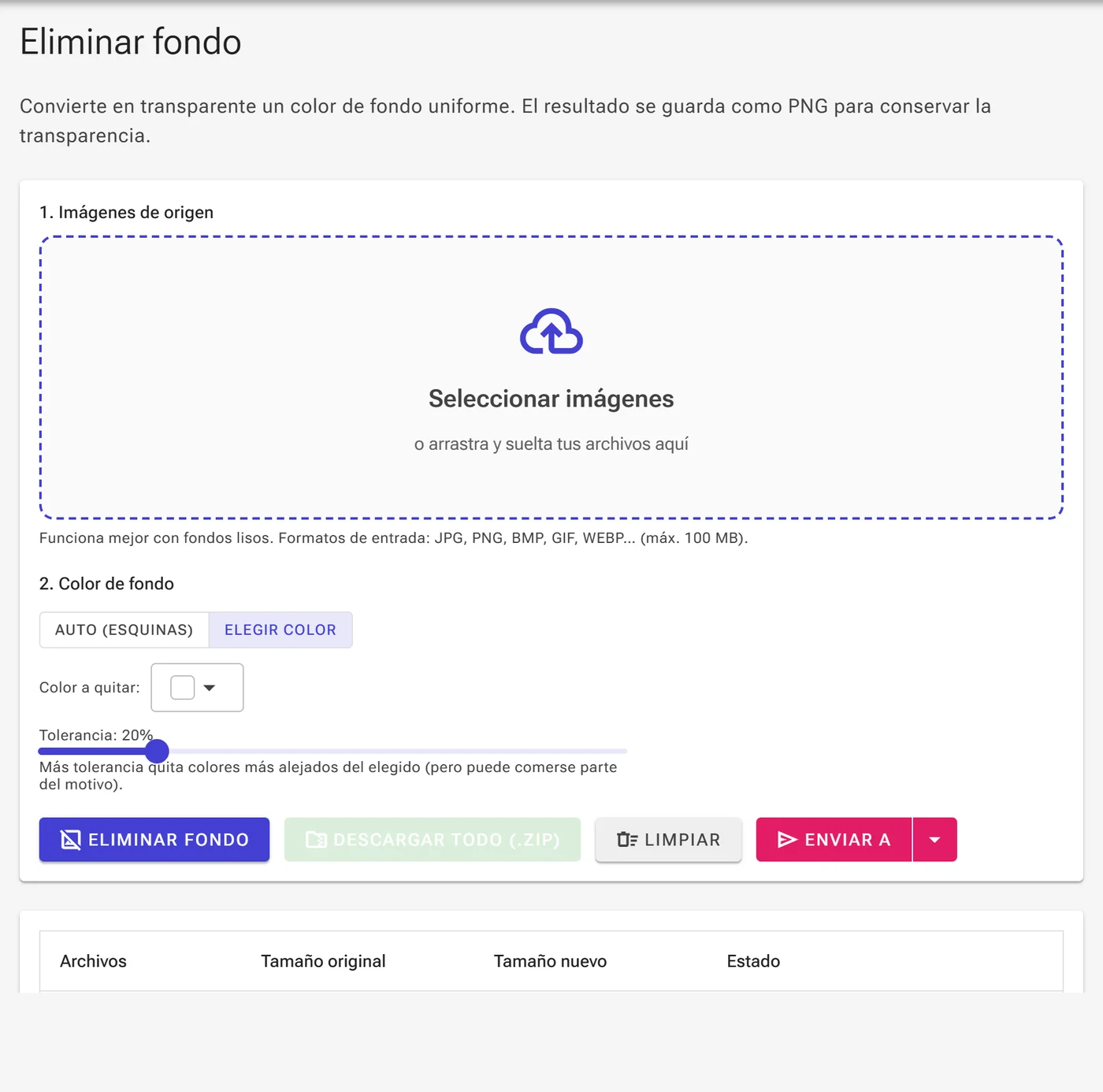 Modo Elegir color con un selector de color para el fondo a eliminar
