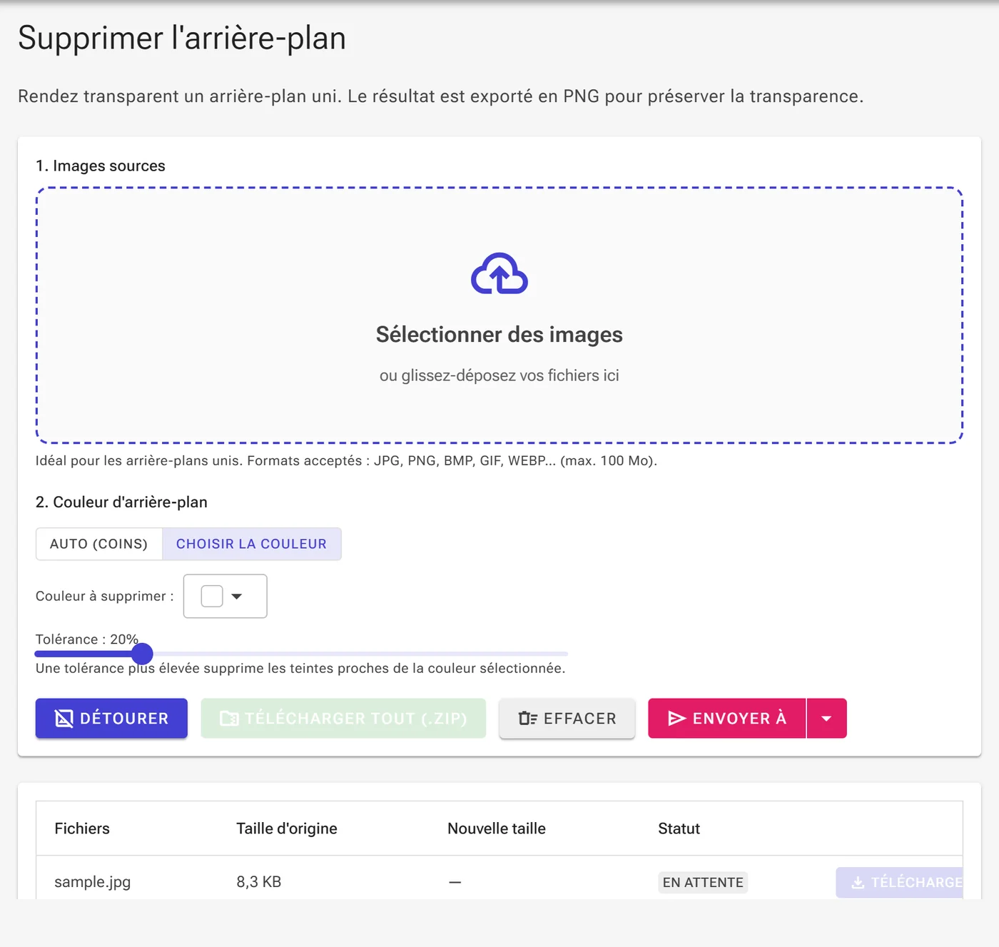 Mode Choisir la couleur avec un sélecteur de couleur pour l'arrière-plan à supprimer