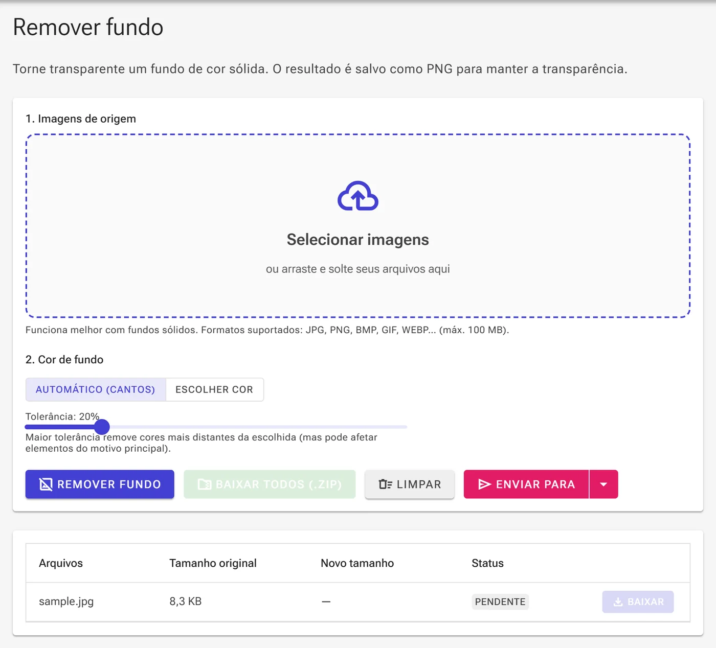 Imagem enviada com o modo Automático (cantos) e o controle de tolerância