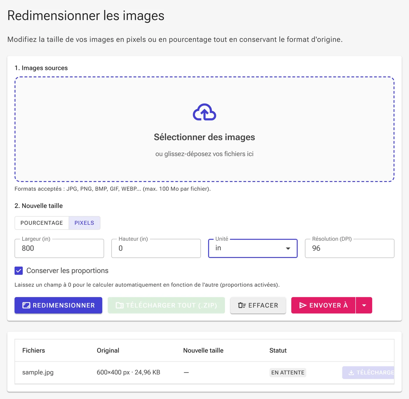 Écran de dimensions exactes