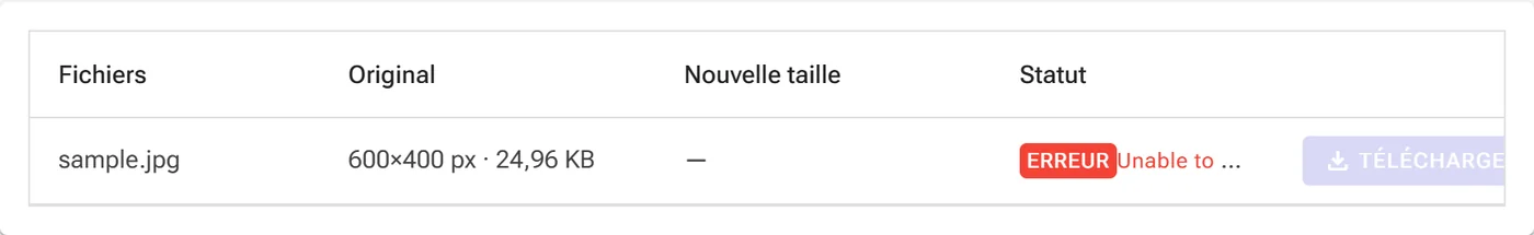 Écran de grille de résultats
