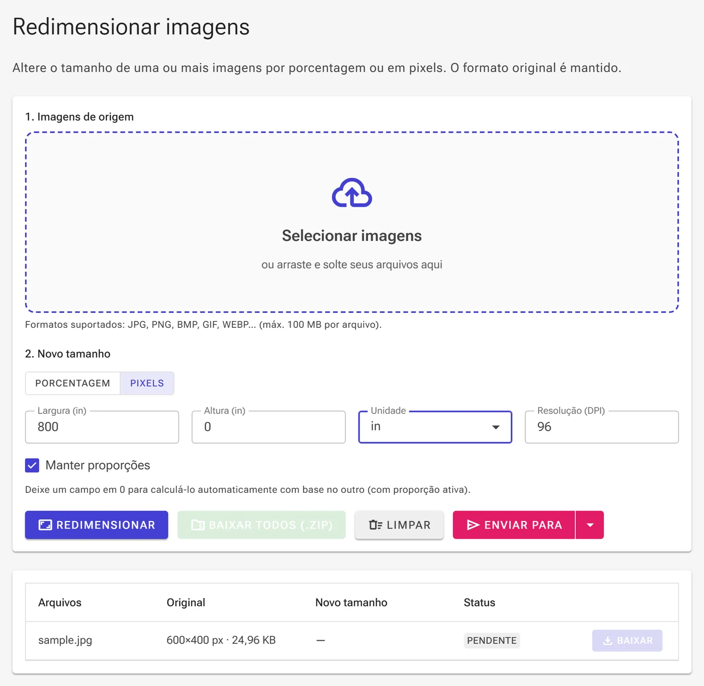 Tela de dimensões exatas