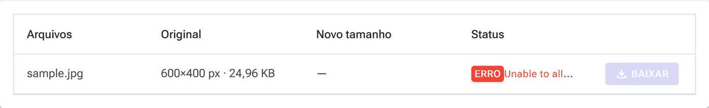 Tela de grade de resultados