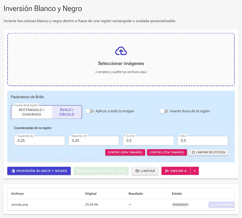 Elija la forma de la máscara de inversión