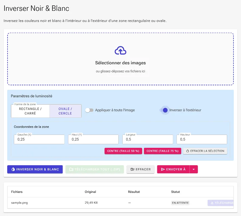Inverser l'extérieur de la zone sélectionnée