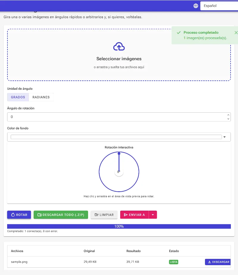 Rota y descarga los resultados