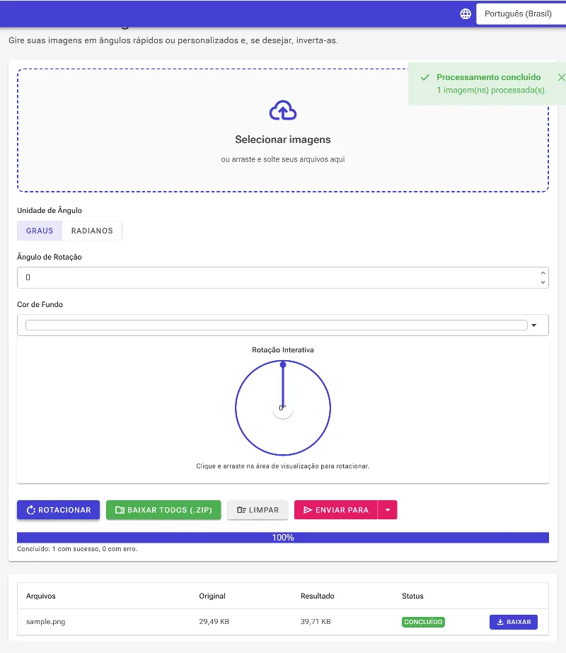 Gire e baixe os resultados