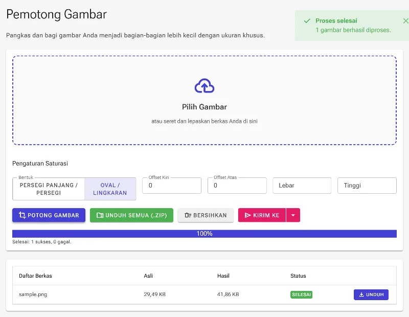 Proses dan unduh gambar yang telah dipotong