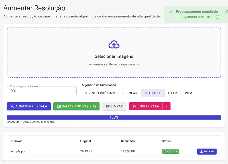Aumente a resolução e baixe sua imagem